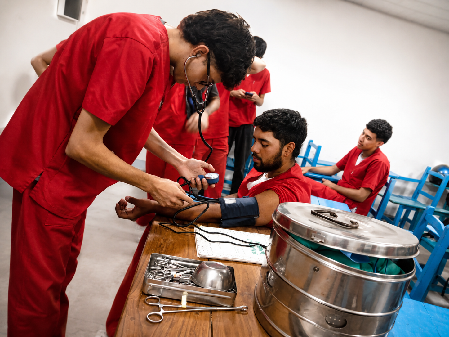Estudiantes de salud realizando una práctica supervisada